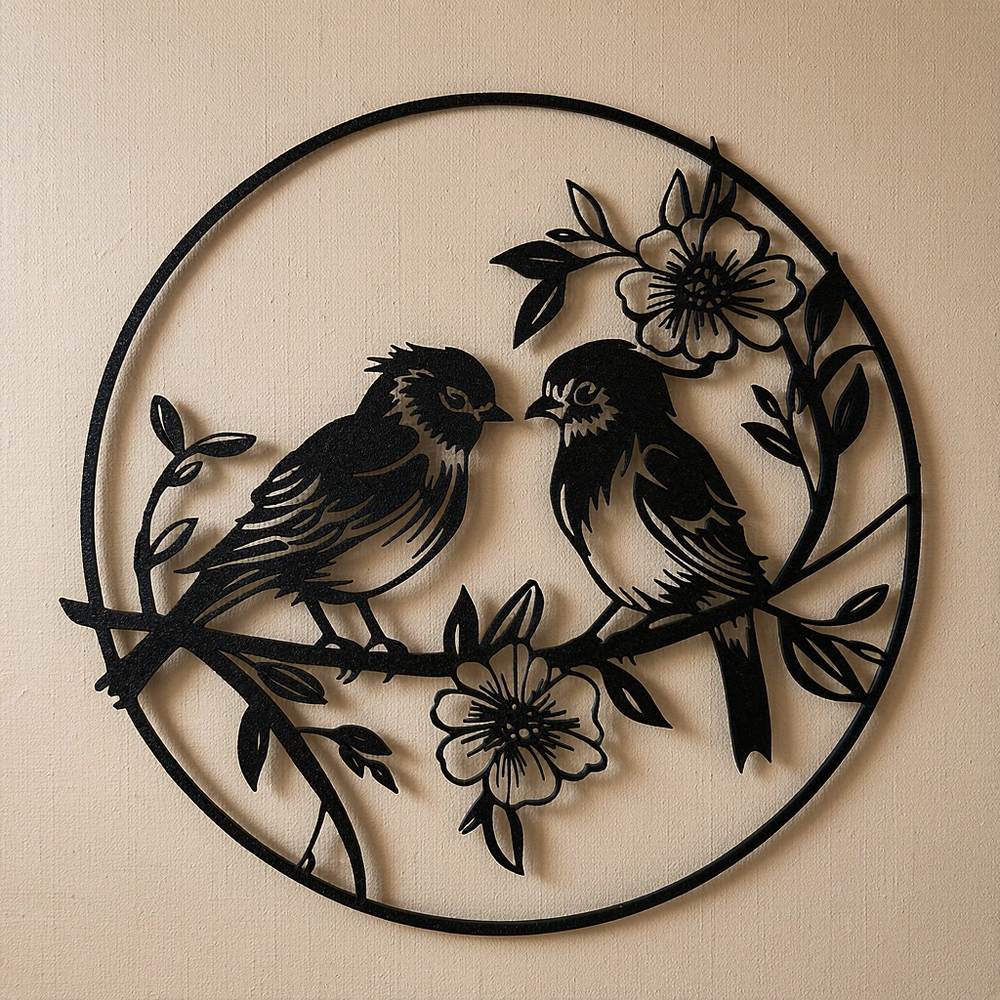 Round Birds on Flower Branch Hanging Wall Decor — product scene