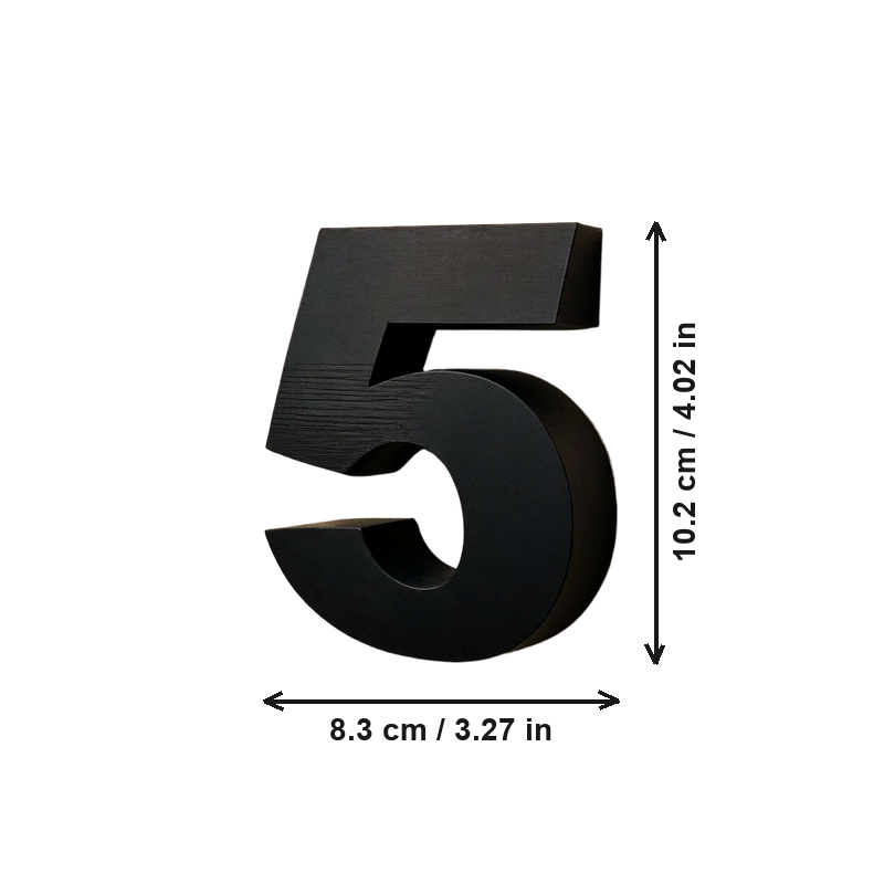 Modern Rounded House Number 5, Minimalist Outdoor Wall Address Decor — dimensions
