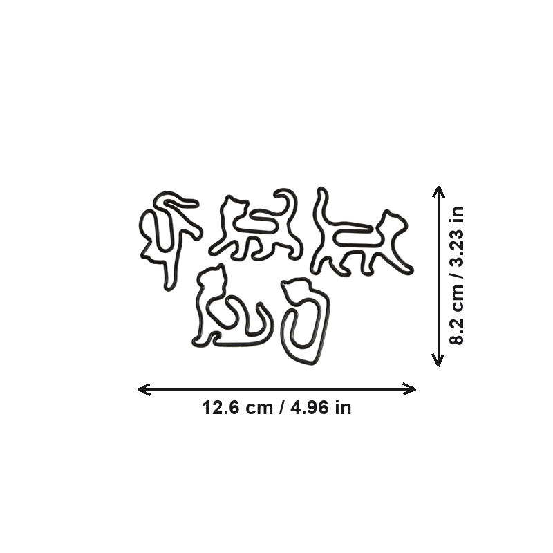 5 Piece Cute Multi-Style Cat Shaped Paper Clips, Desktop Stationery Accessories — dimensions