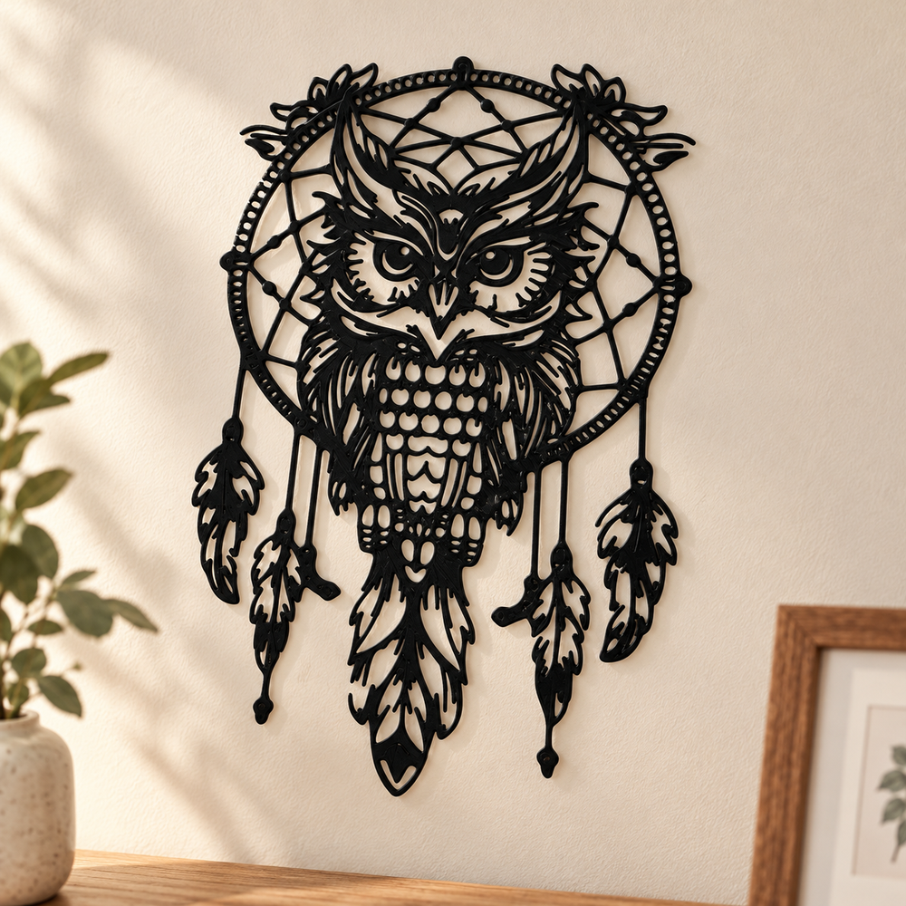 Owl Dream Catcher Hollow Silhouette Wall Hanging Decor — product scene