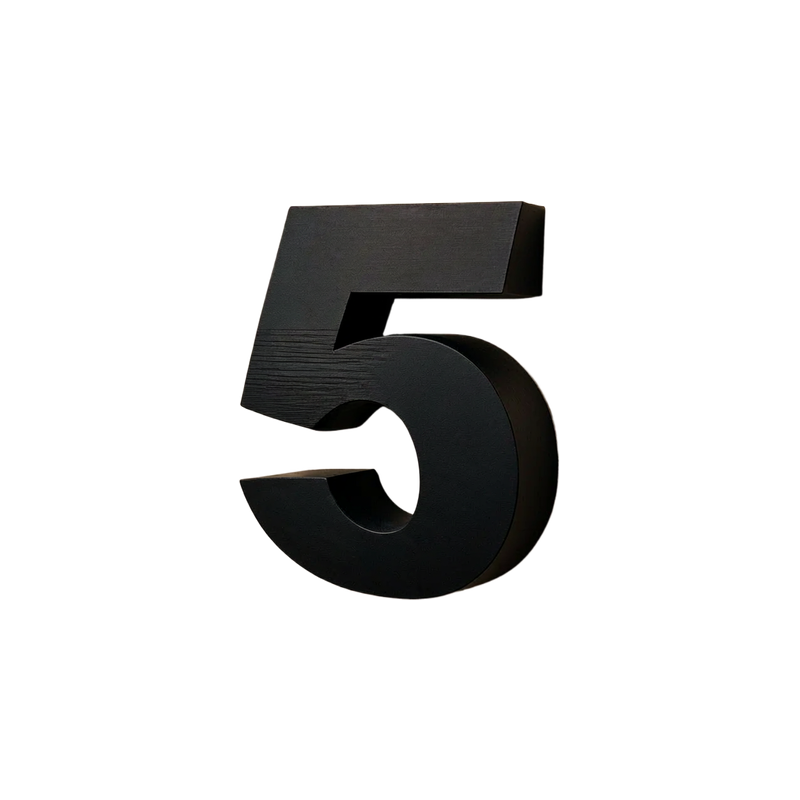 Modern Rounded House Number 5, Minimalist Outdoor Wall Address Decor — white background