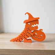 Flexible Posing Halloween Dinosaur Figurine with Witch Hat and Jack-O'-Lantern Desktop Display Decoration — additional product view