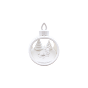 Hollow Round Christmas Hanging Ornament with Reclining Deer and Pine Tree Scene — white background