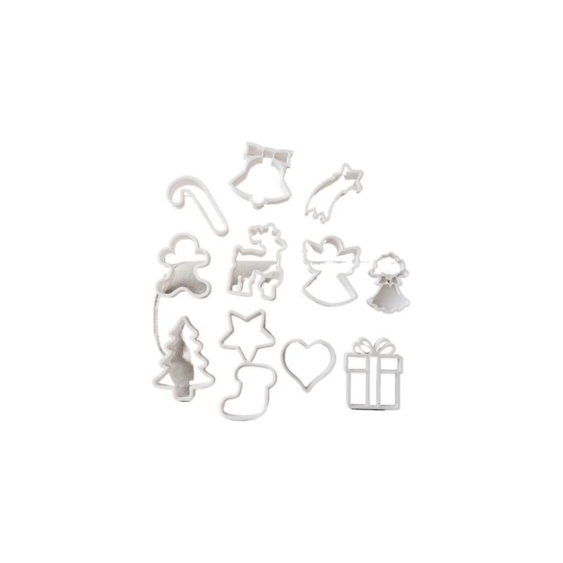 Christmas Themed Cookie Cutter Set, 12 Distinct Festive Shapes for Home Baking — white background