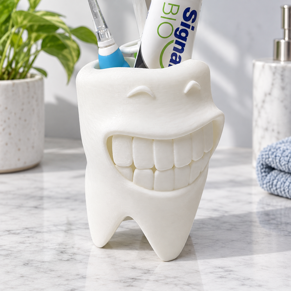 Smiling Tooth Shaped Bathroom Counter Toothbrush and Toiletry Storage Organizer — additional product view