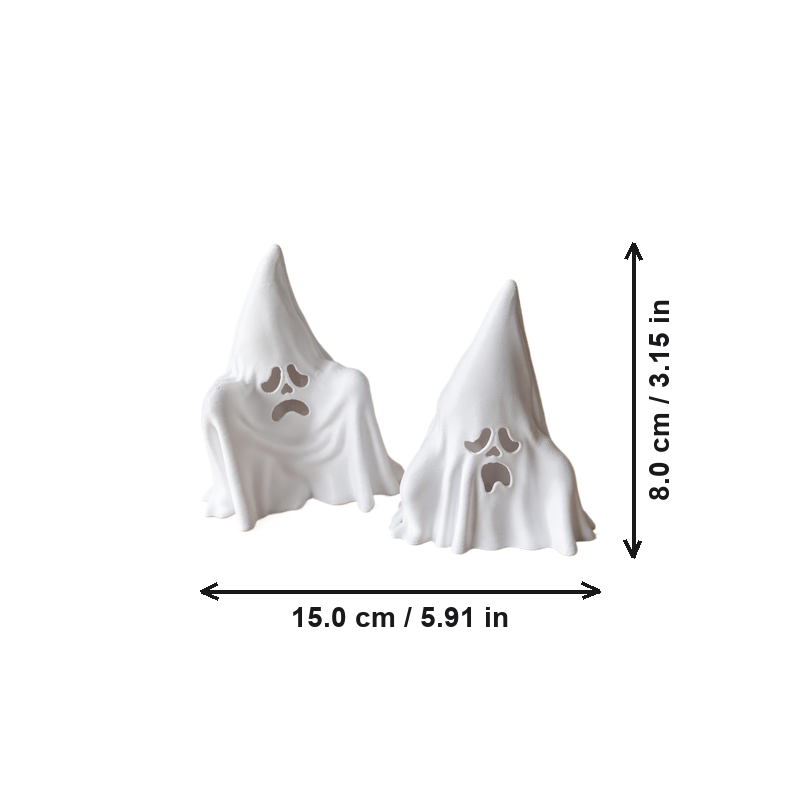 2 Piece Spooky Ghost Figurines, Halloween Tabletop Shelf Home Display Decor Set — dimensions