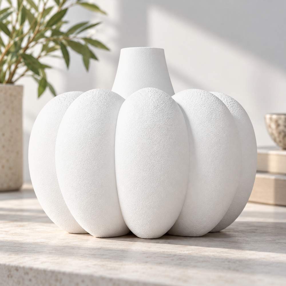 Pumpkin Shaped Textured Decorative Vase Modern Tabletop Dried Flower Display Ornament — additional product view