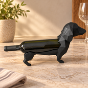 Geometric Dachshund Shaped Wine Bottle Holder, Creative Modern Wine Display Stand for Kitchen, Bar and Shelf Decor — product scene