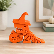 Flexible Posing Halloween Dinosaur Figurine with Witch Hat and Jack-O'-Lantern Desktop Display Decoration — main product view