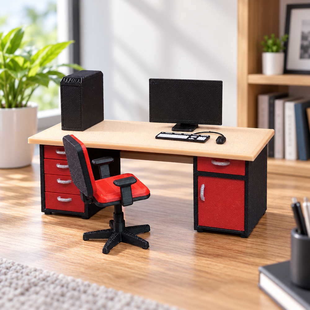 Miniature Office Workstation Set, Swivel Chair and Computer Desk Diorama Scene Decor Accessory — main product view