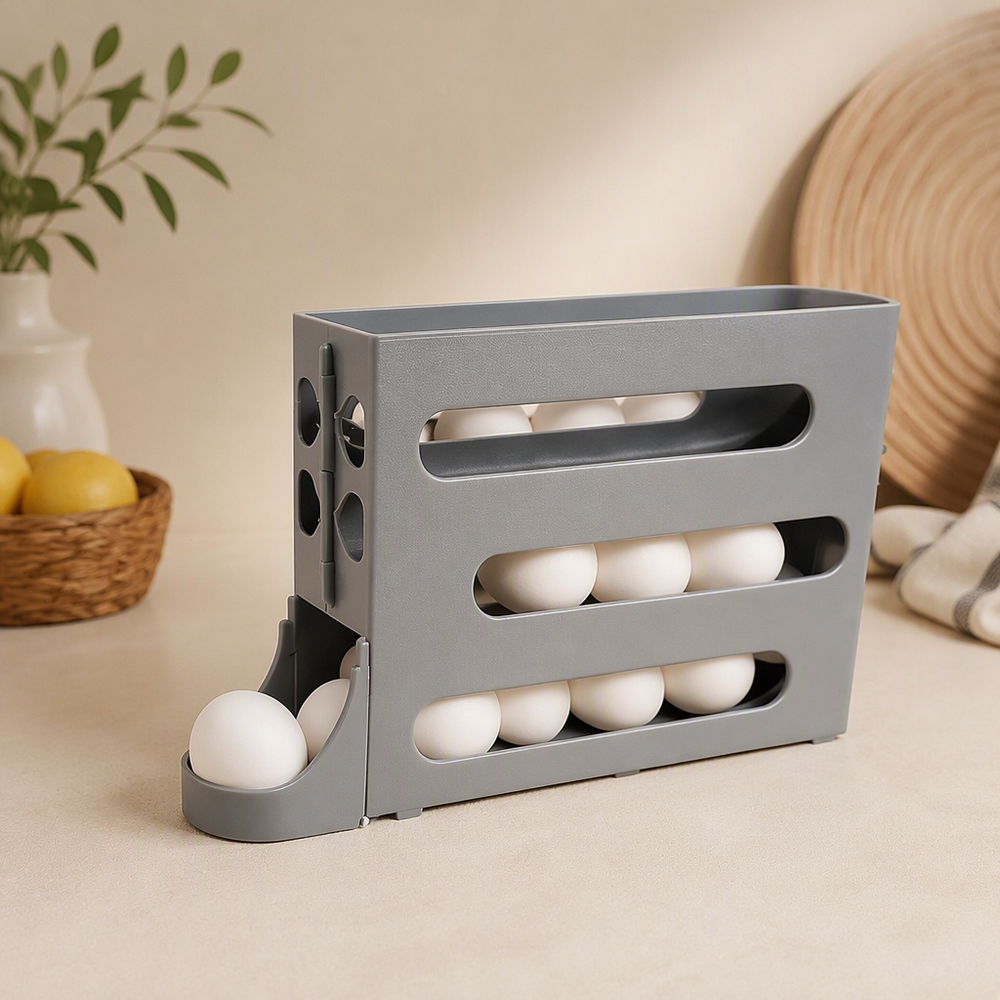 Gravity Auto-Slide Rolling Egg Dispenser, Refrigerator Egg Storage Holder Kitchen Organizer — product scene