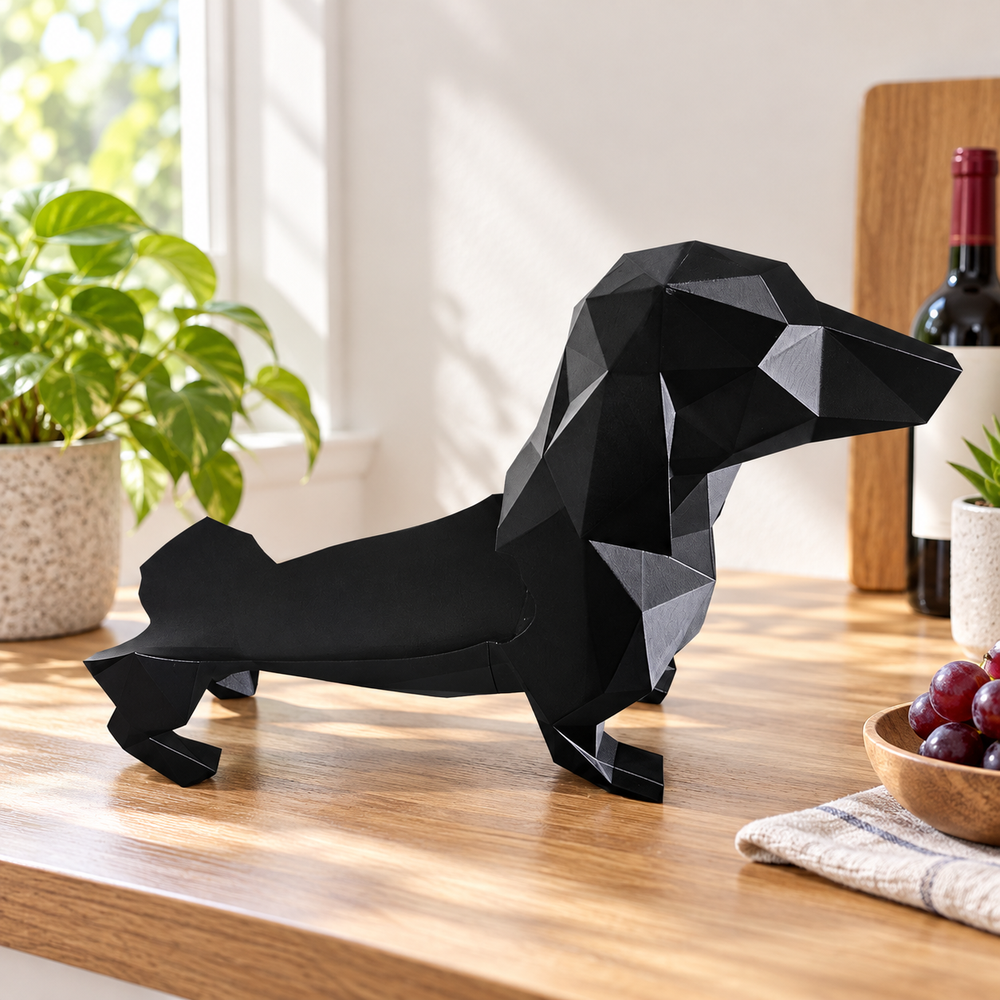 Geometric Dachshund Shaped Wine Bottle Holder, Creative Modern Wine Display Stand for Kitchen, Bar and Shelf Decor — main product view