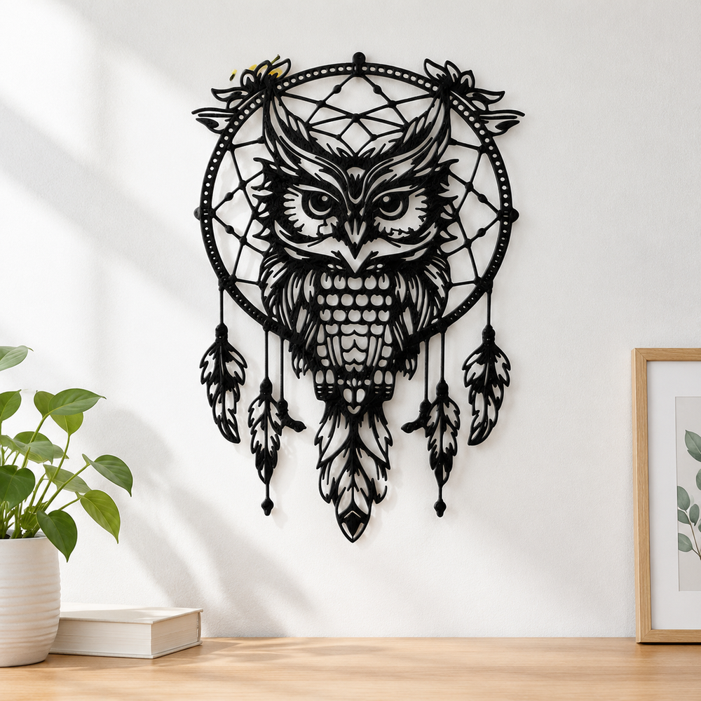 Owl Dream Catcher Hollow Silhouette Wall Hanging Decor — additional product view