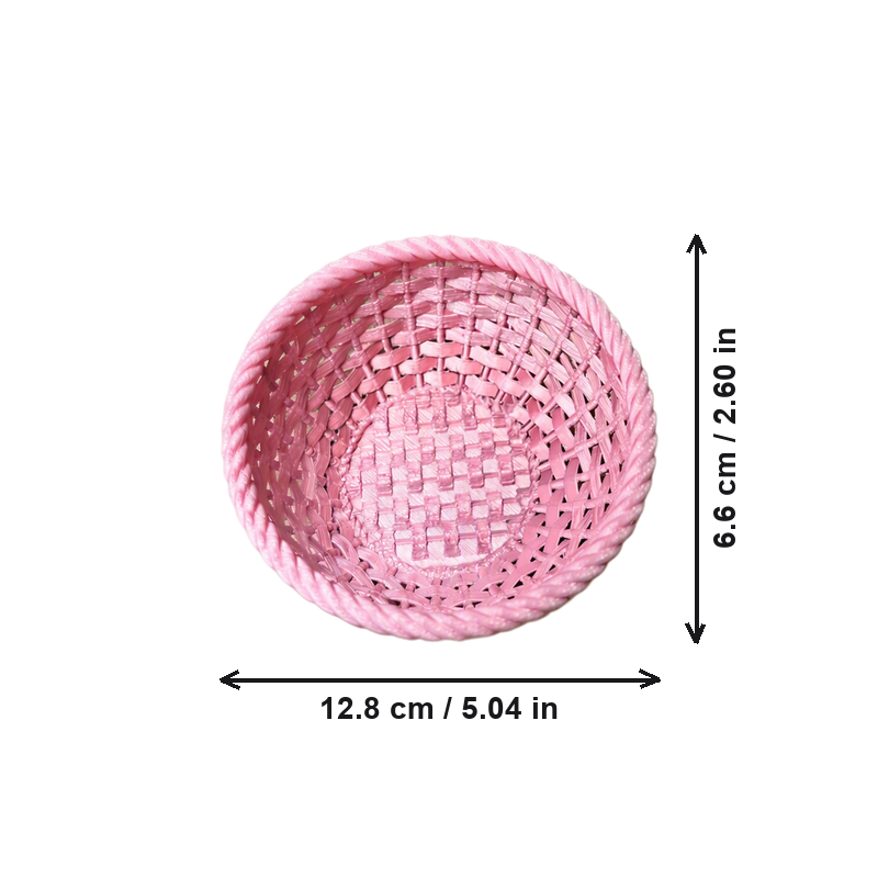 Round Simulated Woven Texture Desktop Storage Basket, Small Item Organizer for Sundries, Snacks and Decor — dimensions