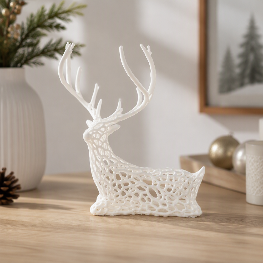 Seated Hollow Lattice Deer Figurine, Holiday Seasonal Tabletop Home Display Decor Piece — main product view