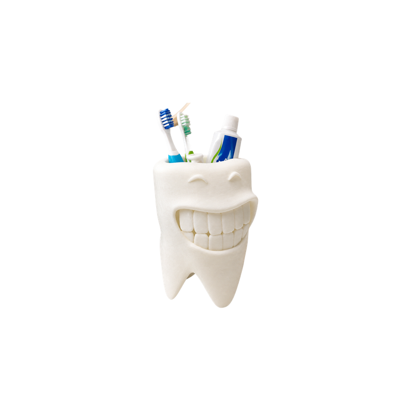 Smiling Tooth Shaped Bathroom Counter Toothbrush and Toiletry Storage Organizer — white background