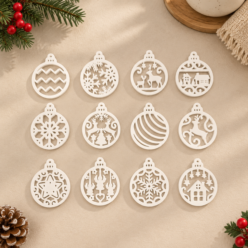 12 Piece Hollow Cutout Hanging Ornament Set for Festive Holiday Display — product scene