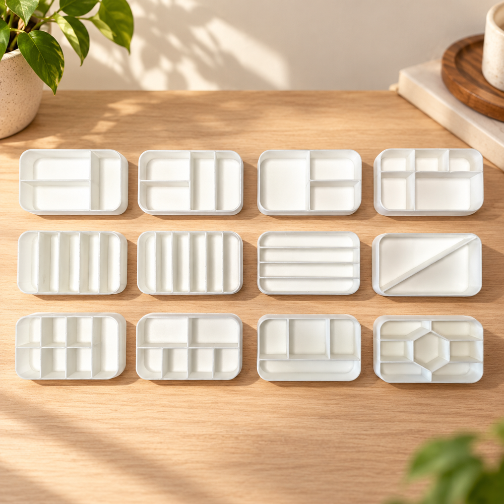12 Piece Multi-Layout Divided Storage Inserts, Small Parts Organizer Tray Set — product scene