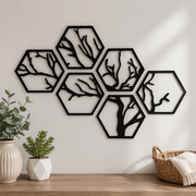Hexagonal Tree Silhouette Wall Art Set, Geometric Hollow Home Wall Decor — main product view