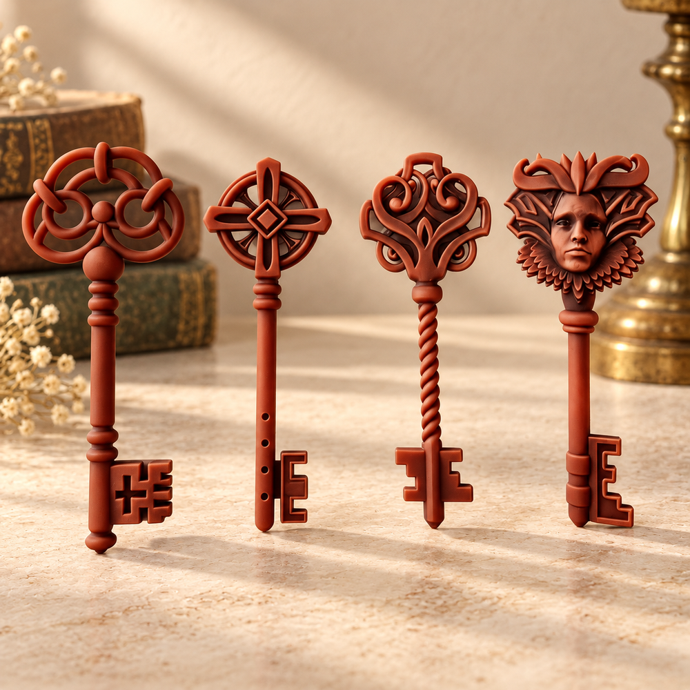 Set of 4 Decorative Vintage Style Ornament Keys for Home Display and Themed Arrangements — product scene