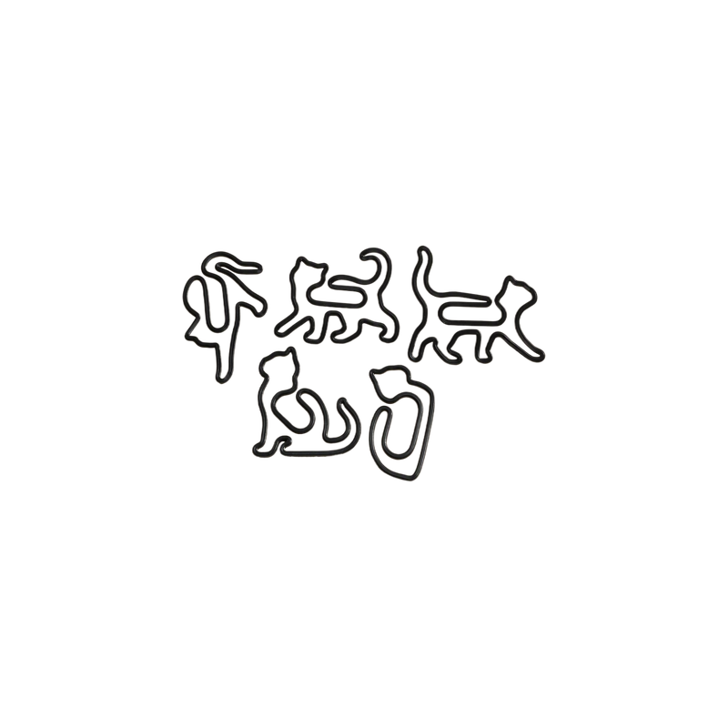 5 Piece Cute Multi-Style Cat Shaped Paper Clips, Desktop Stationery Accessories — white background