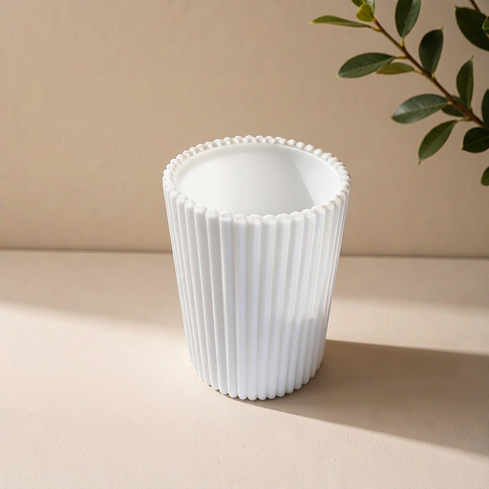 Ribbed Minimalist Pen Holder, Desktop Pencil Cup Organizer for Home and Office Desks — product scene