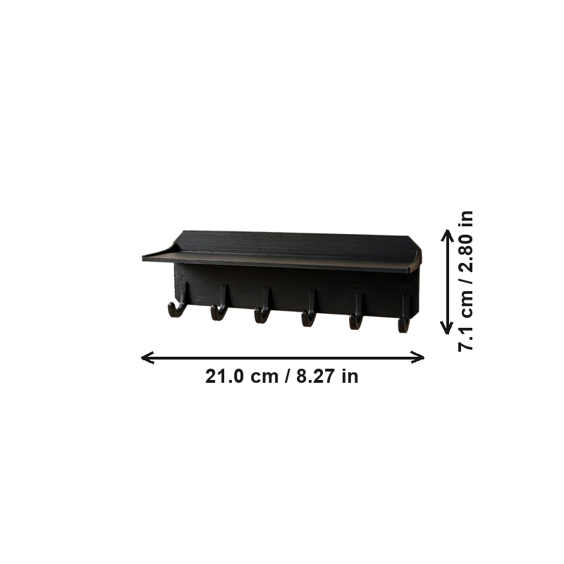 Wall Mounted Adhesive Storage Shelf with 6 Curved Hooks, Home Small Item Organizer Rack — dimensions