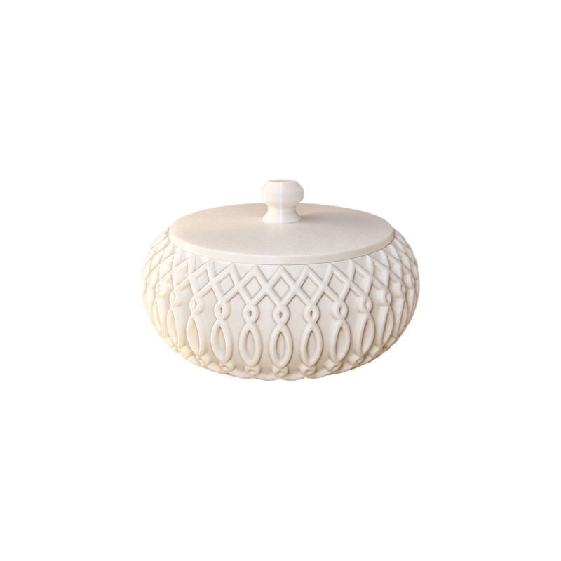 Embossed Lidded Trinket Storage Organizer, Decorative Small Accessory Holder for Vanity and Home Surfaces — white background