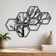 Hexagonal Tree Silhouette Wall Art Set, Geometric Hollow Home Wall Decor — additional product view