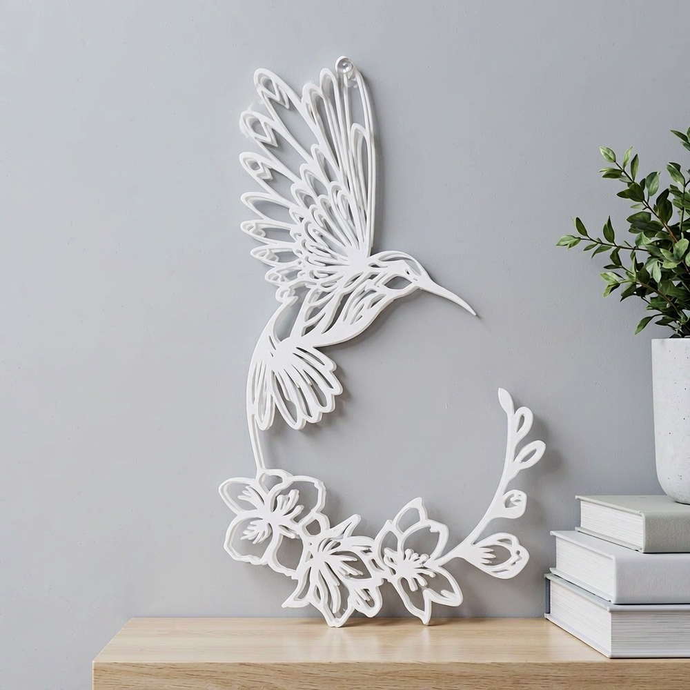 Hummingbird and Flower Hollow Silhouette Wall Art, Decorative Wall Decor for Home Interior Display — additional product view