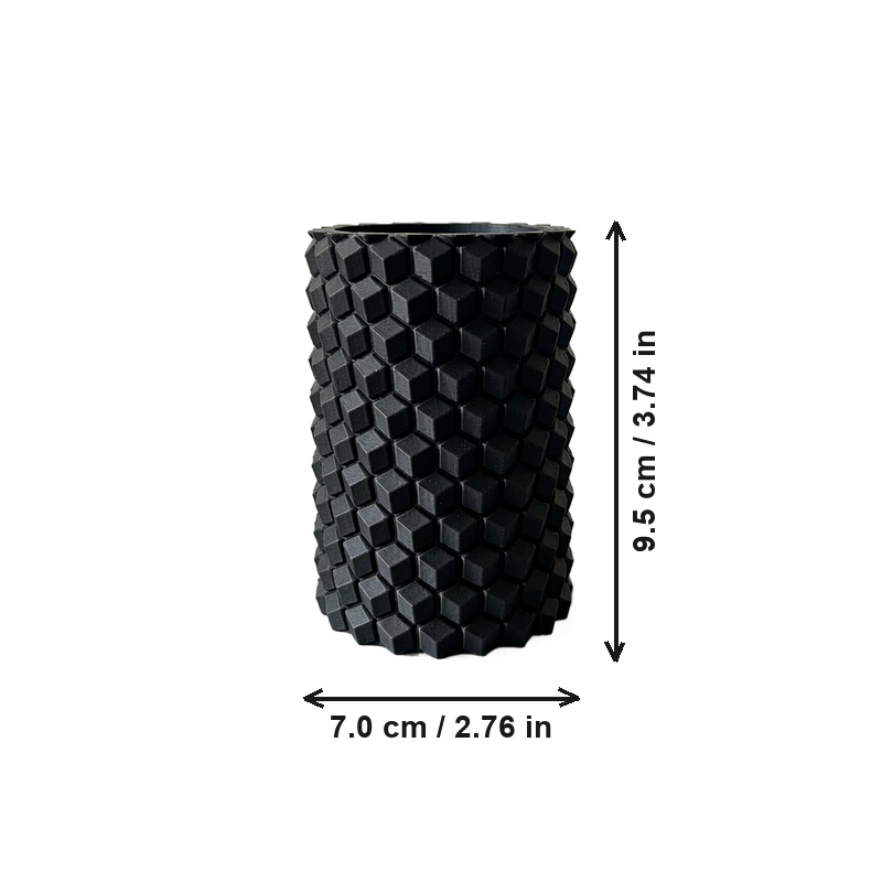 Geometric Textured Cylindrical Pen Holder, Desktop Stationery Organizer for Office and Home Desks — dimensions