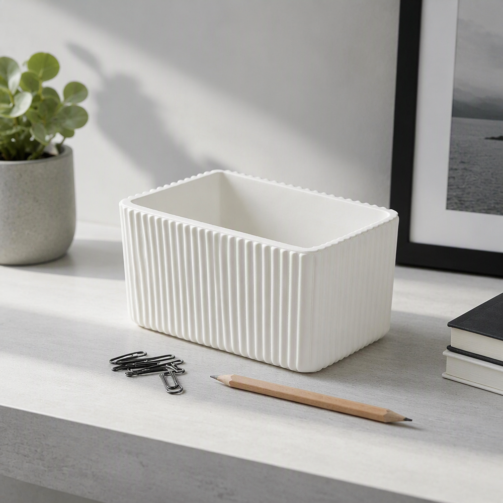 Ribbed Rectangular Desktop Pen Holder, Desk Organizer for Small Office Supplies — additional product view
