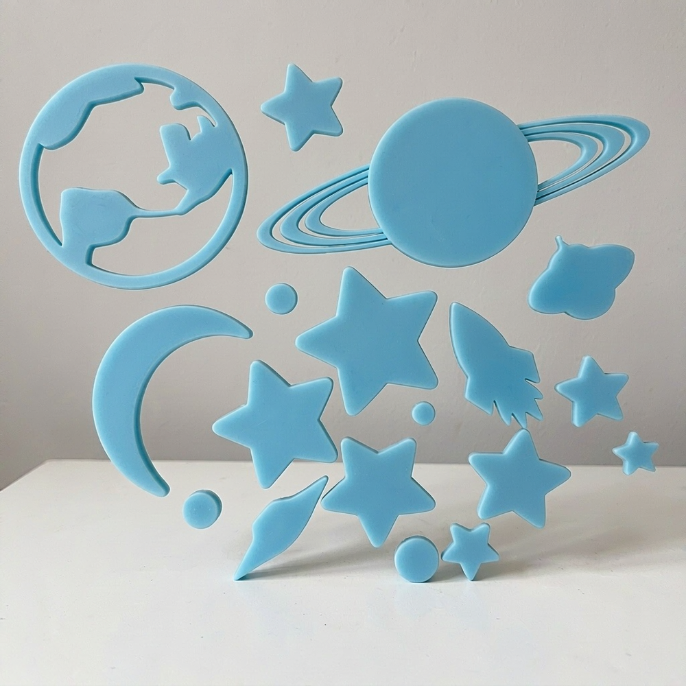 Glow In The Dark Space Themed Wall and Ceiling Decor Set - Planet, Star, Moon, Rocket and Flying Saucer Motif Pieces — additional product view