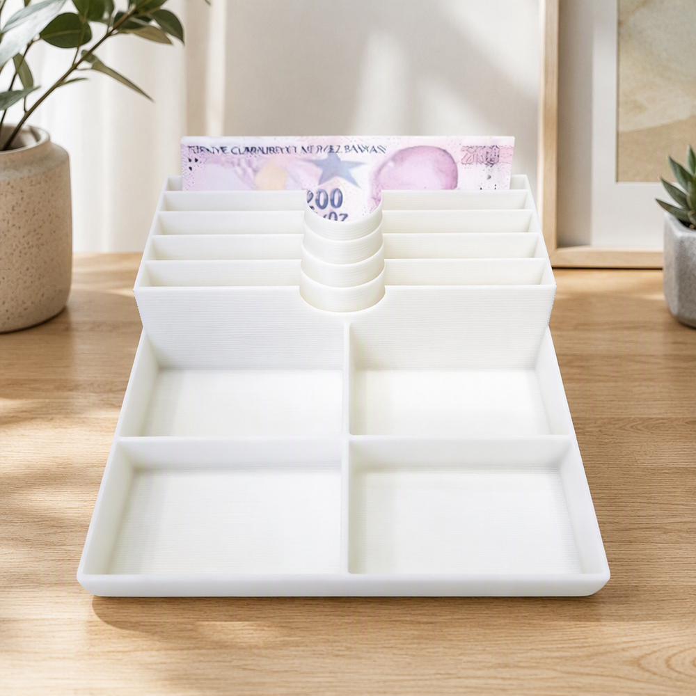 Multi-Compartment Desktop Cash & Coin Sorter Organizer Storage Tray for Office Workspace — main product view