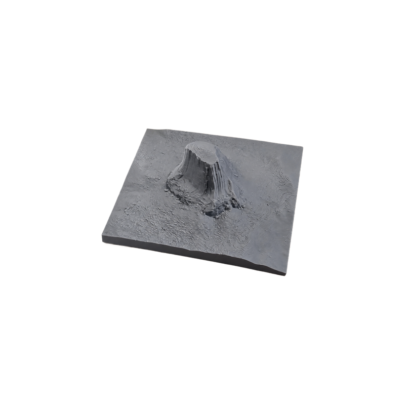 Textured Flat-Top Rock Formation Terrain Model, Landscape Sculpture for Desktop and Home Interior Decor — white background
