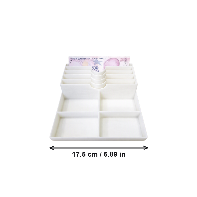 White Cash & Coin Sorter Organizer Multi-Compartment Office Desktop Storage Tray