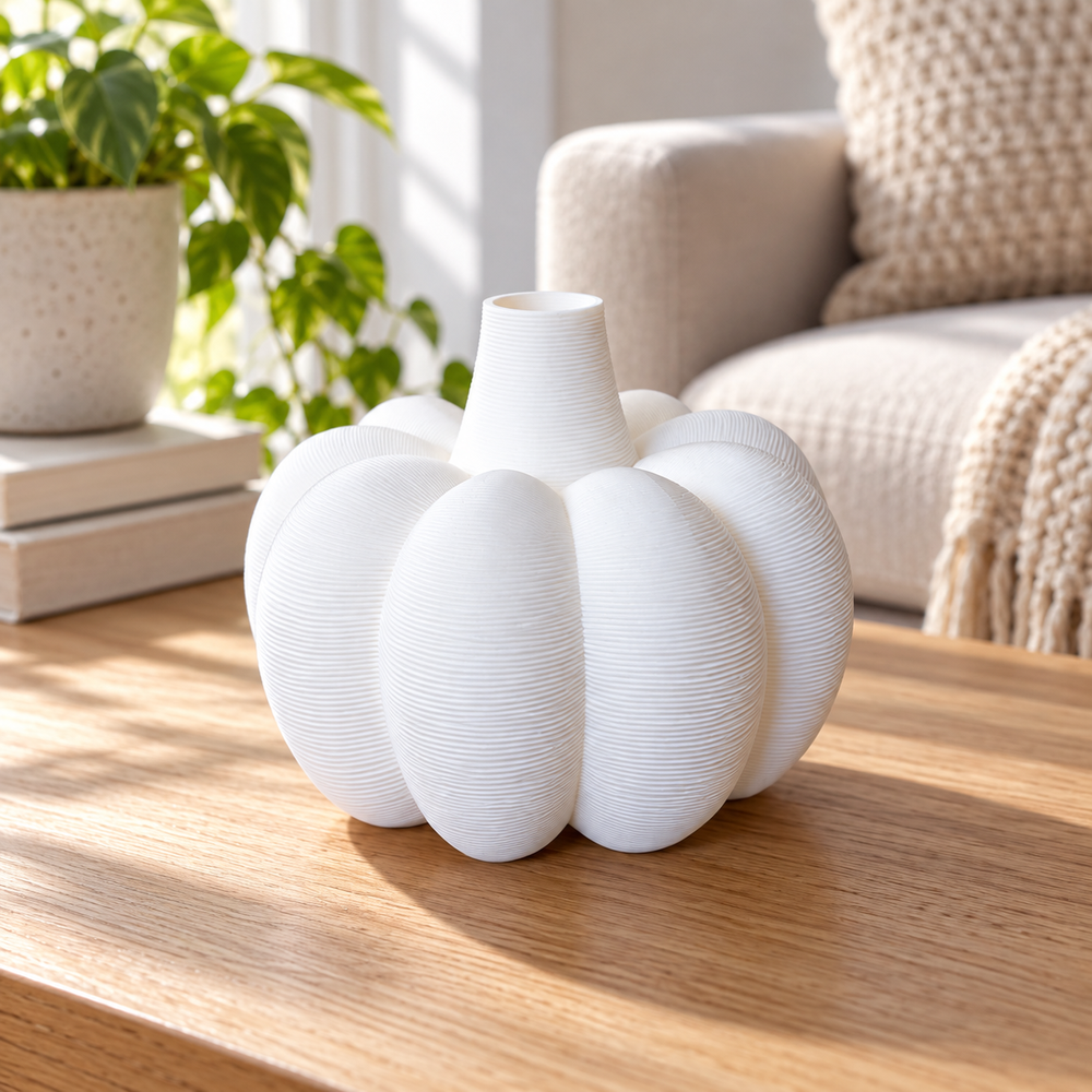 Pumpkin Shaped Textured Decorative Vase Modern Tabletop Dried Flower Display Ornament — main product view