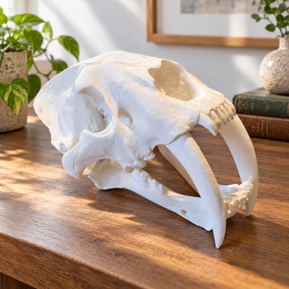 Detailed Saber-Toothed Animal Skull Sculpture, Prehistoric Replica for Home Display Decor — main product view