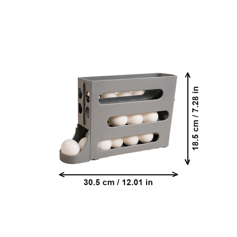Gravity Auto-Slide Rolling Egg Dispenser, Refrigerator Egg Storage Holder Kitchen Organizer — dimensions