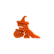 Flexible Posing Halloween Dinosaur Figurine with Witch Hat and Jack-O'-Lantern Desktop Display Decoration — white background