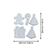 5 Piece Christmas Themed Cookie Cutters and Stamps Set for Festive Holiday Baking Kitchen Supplies — dimensions