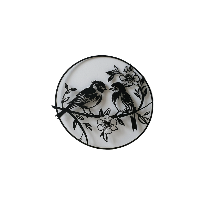 Round Birds on Flower Branch Hanging Wall Decor — white background