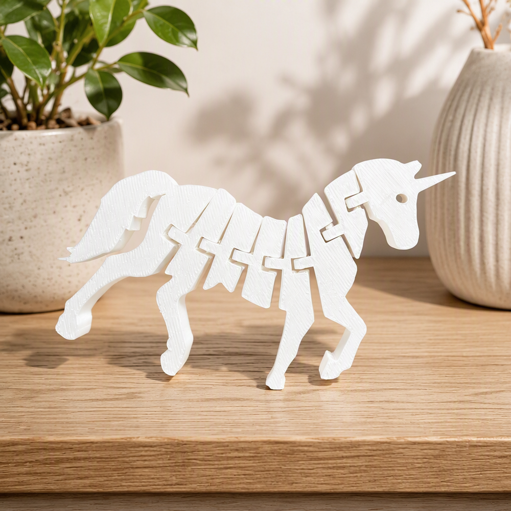 Flexible Articulated Unicorn Figurine, Freely Posable Segmented Decorative Ornament for Desk, Shelf and Home Display — main product view