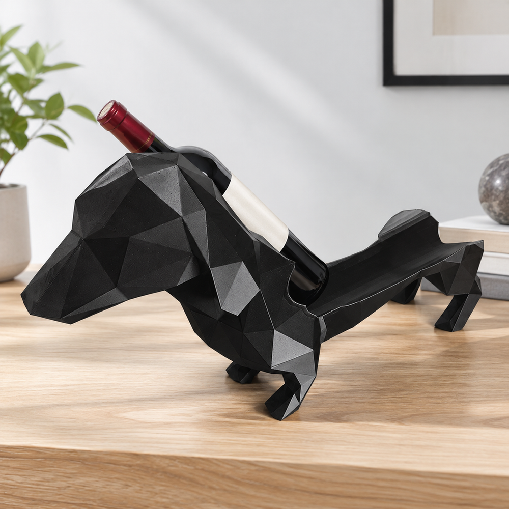 Geometric Dachshund Shaped Wine Bottle Holder, Creative Modern Wine Display Stand for Kitchen, Bar and Shelf Decor — additional product view