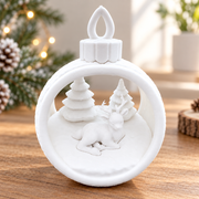 Hollow Round Christmas Hanging Ornament with Reclining Deer and Pine Tree Scene — main product view