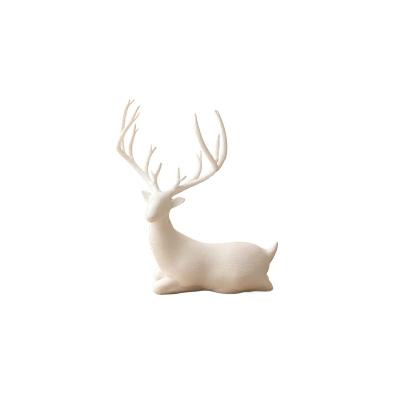 Lying Deer Figurine, Minimalist Festive Decor Ornament for Desktop and Shelf Display — white background