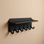 Wall Mounted Adhesive Storage Shelf with 6 Curved Hooks, Home Small Item Organizer Rack — product scene