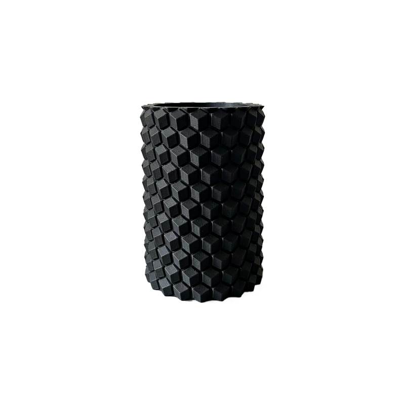 Geometric Textured Cylindrical Pen Holder, Desktop Stationery Organizer for Office and Home Desks — white background