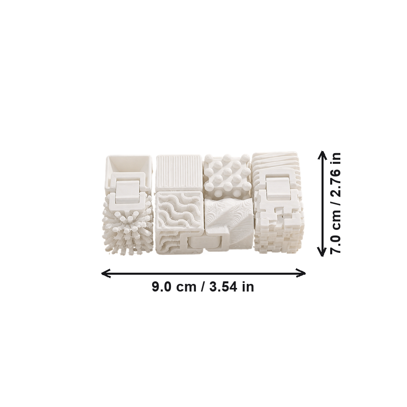 Multi-Texture Articulated Sensory Fidget Flip Block, Handheld Restlessness Relief Gadget — dimensions