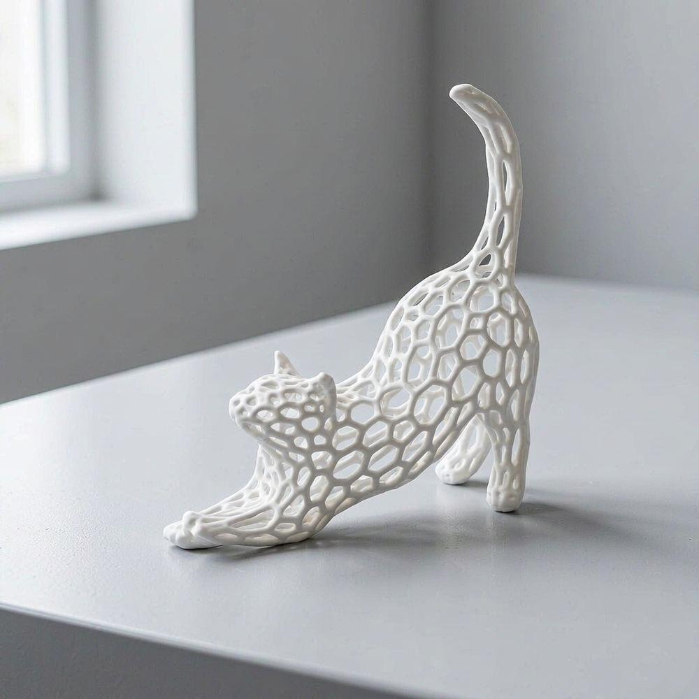 Hollow Mesh Cat Sculpture, Modern Stretching Animal Figurine for Home Desk and Shelf Display Decor — additional product view
